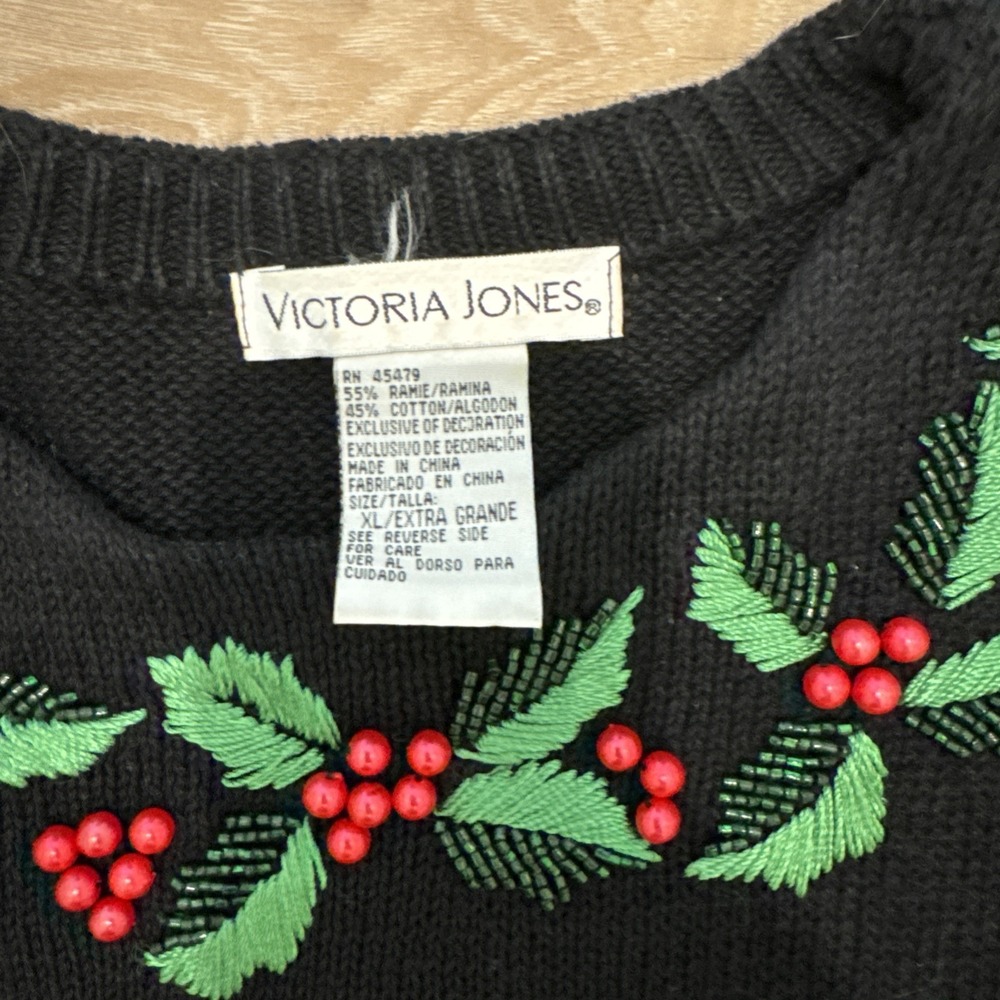 VTG 90Victoria Jones Holly Embroidered Sweater Size Xl Original Shoulder Pads! - Picture 4 of 8
